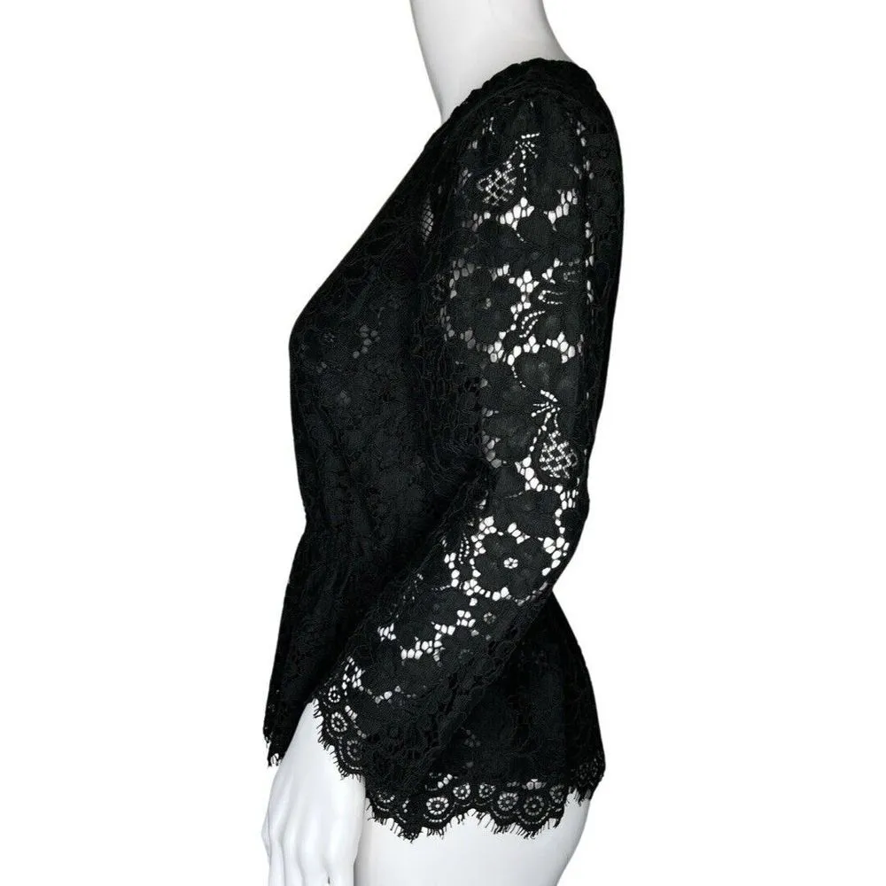 Express Shirt Women Small Black Sheer Lace Peplum Blouse Party Cocktail Festival - Image 3