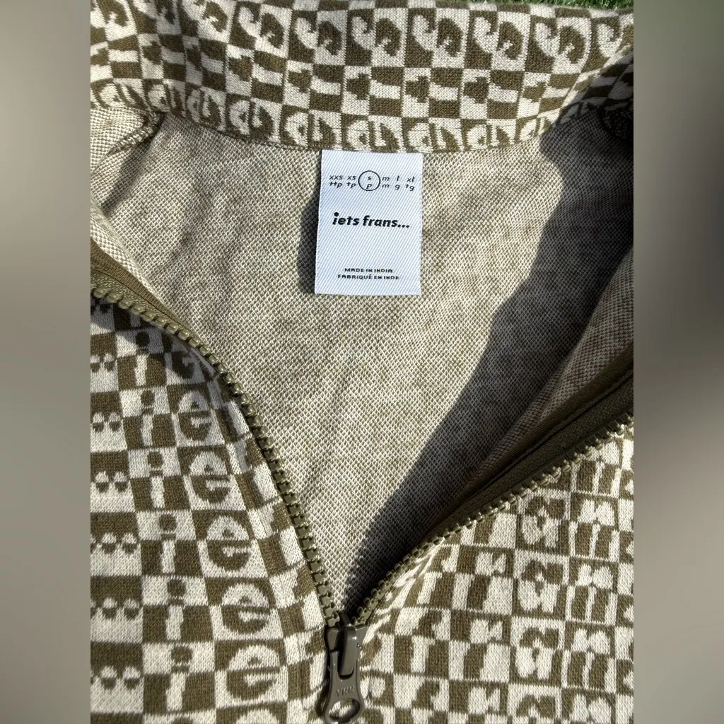 Urban outfitters Iets frans green and cream Patterned crop Zip - Image 4