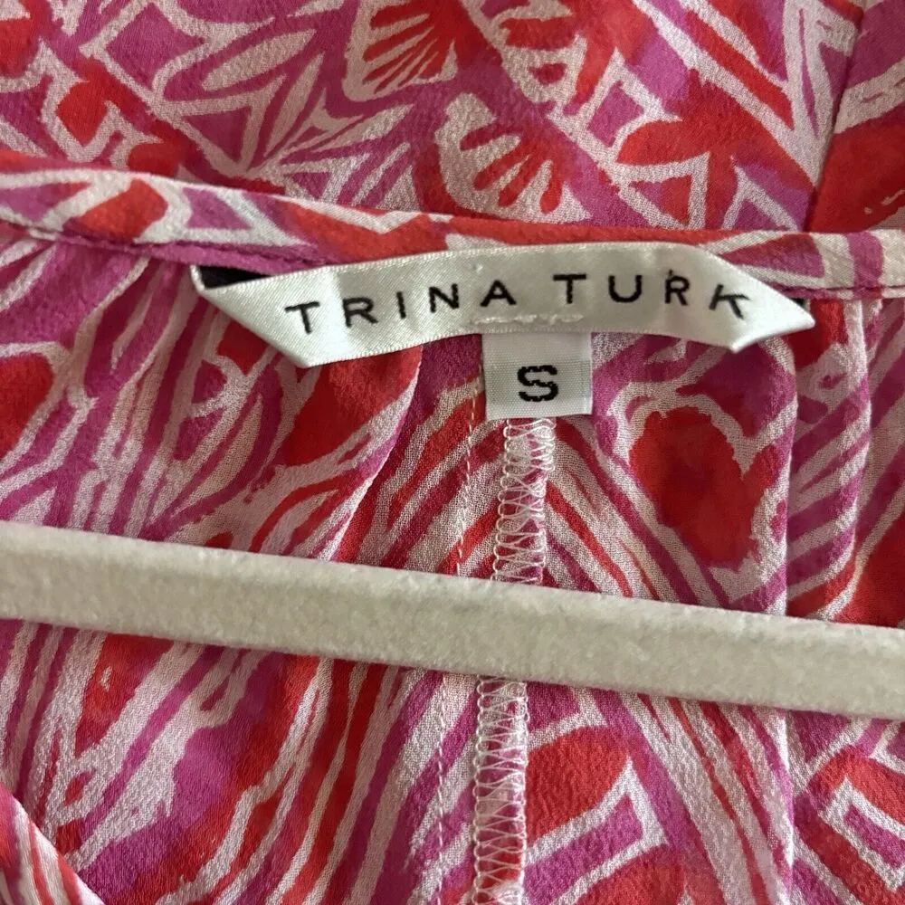 Trina Turk Top Womens Small Multicolor Artsy Print Silk Blend Sheer Blouse - Image 7