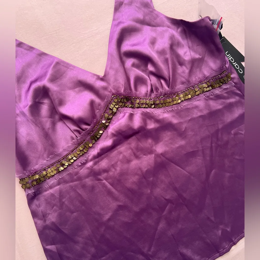 Pierre Cardin Purple Whimsigoth Fairy Beaded Satin Camisole Top - Image 3