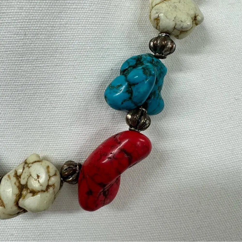 Handmade Artisan Teal Red & Natural Stone Beaded Necklace Jewelry Artsy Painted Green - Image 5