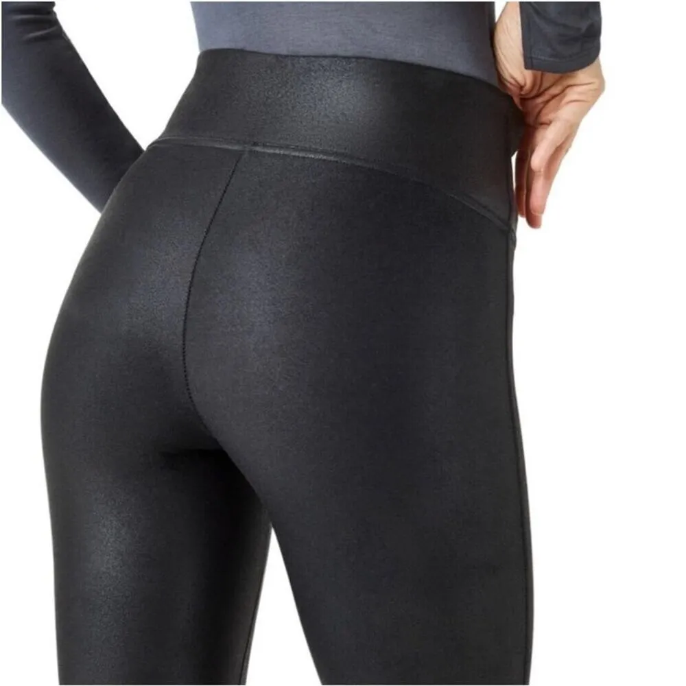 SPANX Faux Leather Leggings XL Black Wide Waist Tummy Shaping Sporty Feminine - Image 6