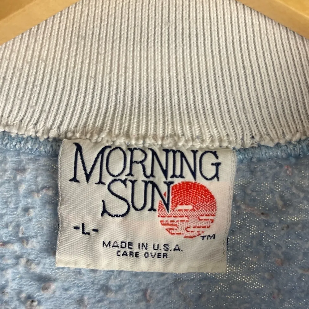 Vintage Morning Sun Large 1990's Sweatshirt Collared Flowers Made in USA Blue - Image 10