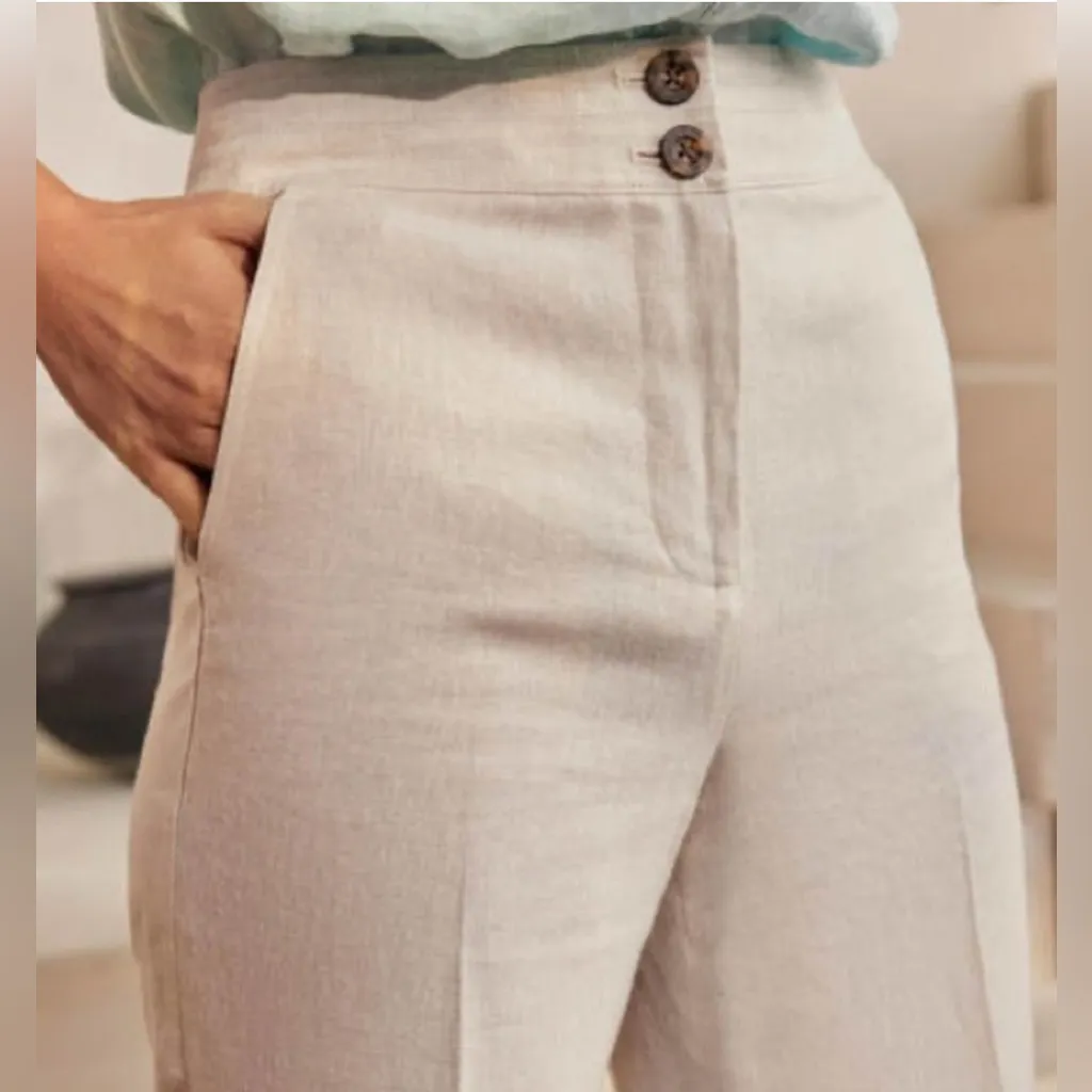 Boden Cornwall Linen crop Trousers pant in Neutral flax oat colorway size 8 Tan - Image 3