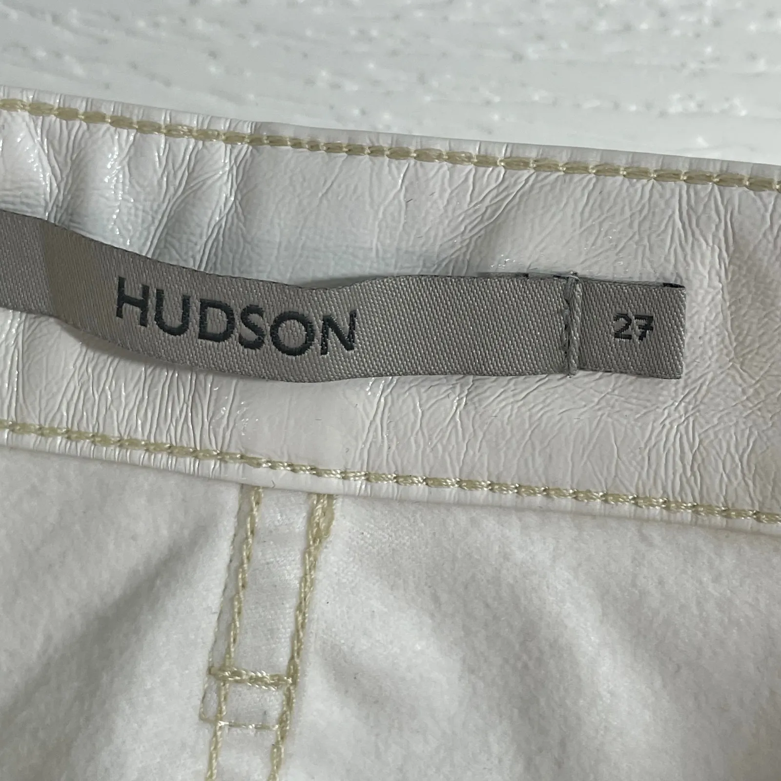 HUDSON Rosie High Rise Patent Egret Faux Leather Cropped Wide Leg Pants Size 27 - Image 7