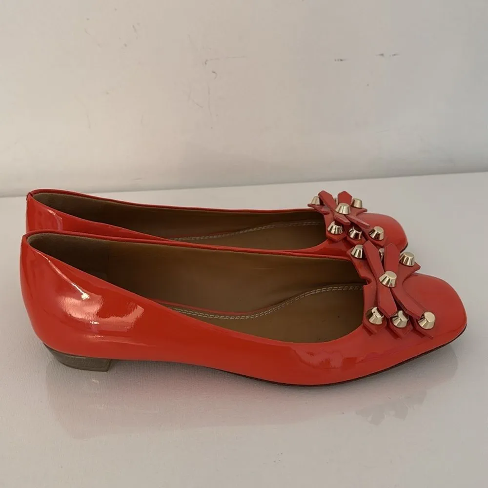 Tory Burch Aurora Flat Patent Leather Poppy Red Embellished Loafers Shoes Size 8 - Image 6
