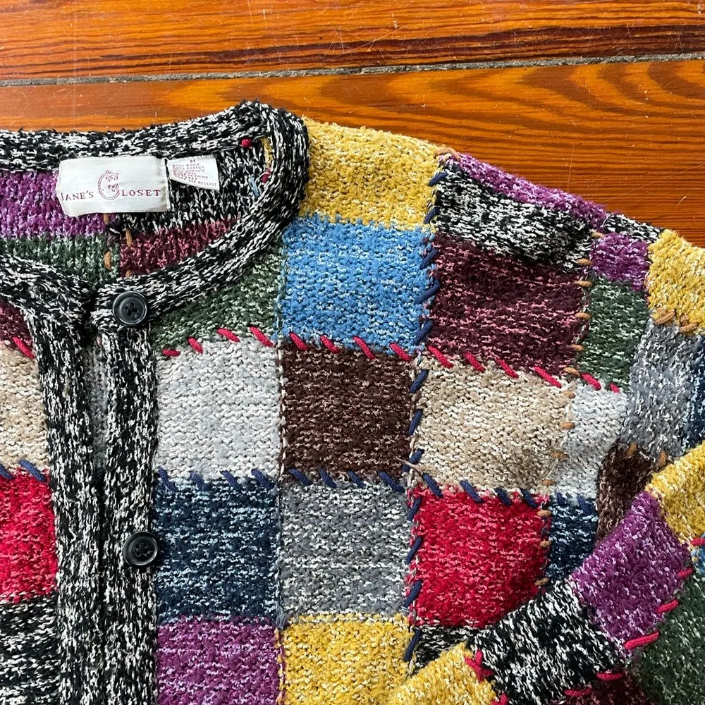 Vintage Jane’s Closet Patchwork Cardigan Cottage Core Granny Square Sweater ~M Red Size M - Image 8