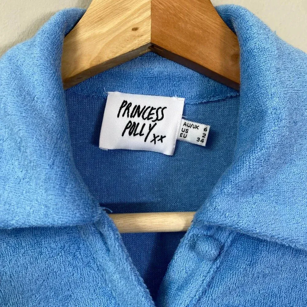 Princess Polly Long Sleeve Collared Terrycloth Romper Women's 2 Blue Beach Swim - Image 9