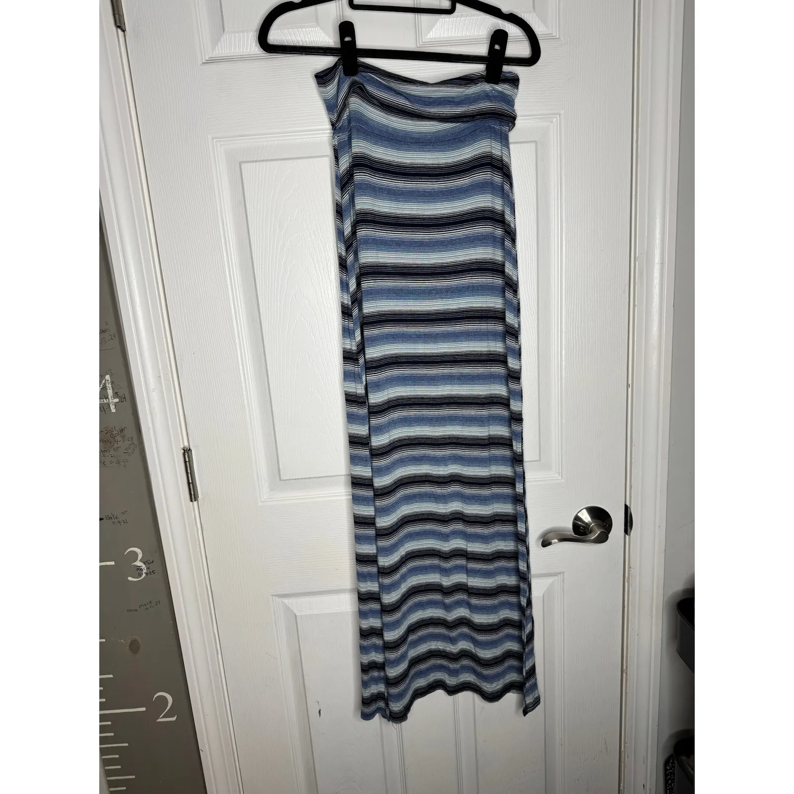 JOE B By Joe Benbasset Blue Striped Maxi Skirt Fold Over Waistband Size S - Image 2