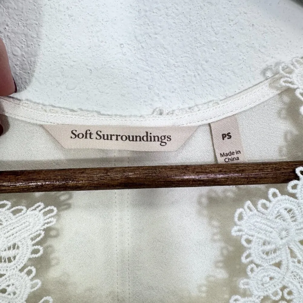 Soft Surroundings Cream‎ Crochet V Neck Romantic Feminine Blouse Petite Small - Image 6