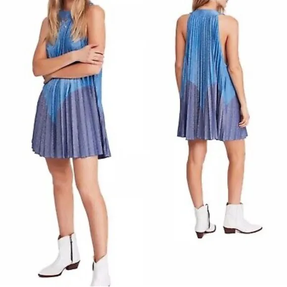 NWT Free People Pleated Love Mini Dress Blue XS - Image 2