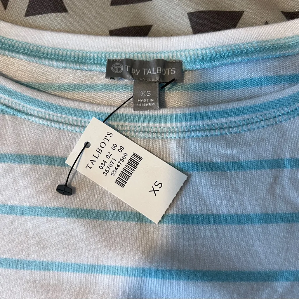 T by Talbots Super Soft Aqua Blue and White 3/4 Sleeve Tee‎ NWT Size XS - Image 6