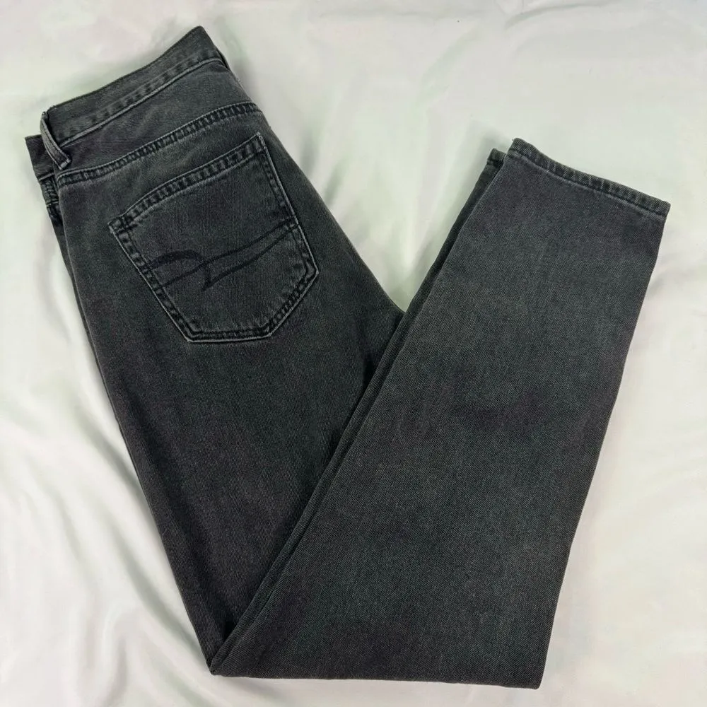 American Eagle Size 4 Black Denim Mom Jean Stretch Zip Fly Straight Leg Hi Rise - Image 9
