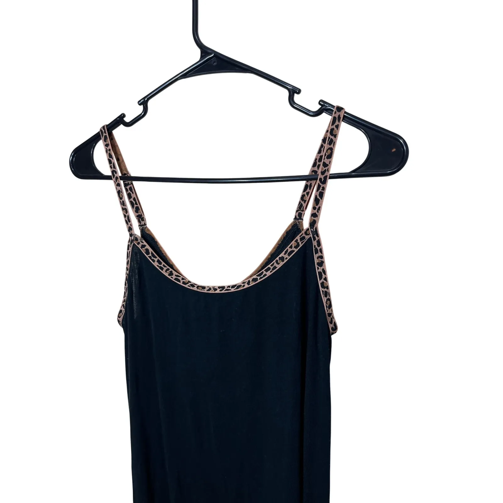 Victoria's Secret Black Slip Dress Midi Leopard Trim Spaghetti Straps S - Image 2