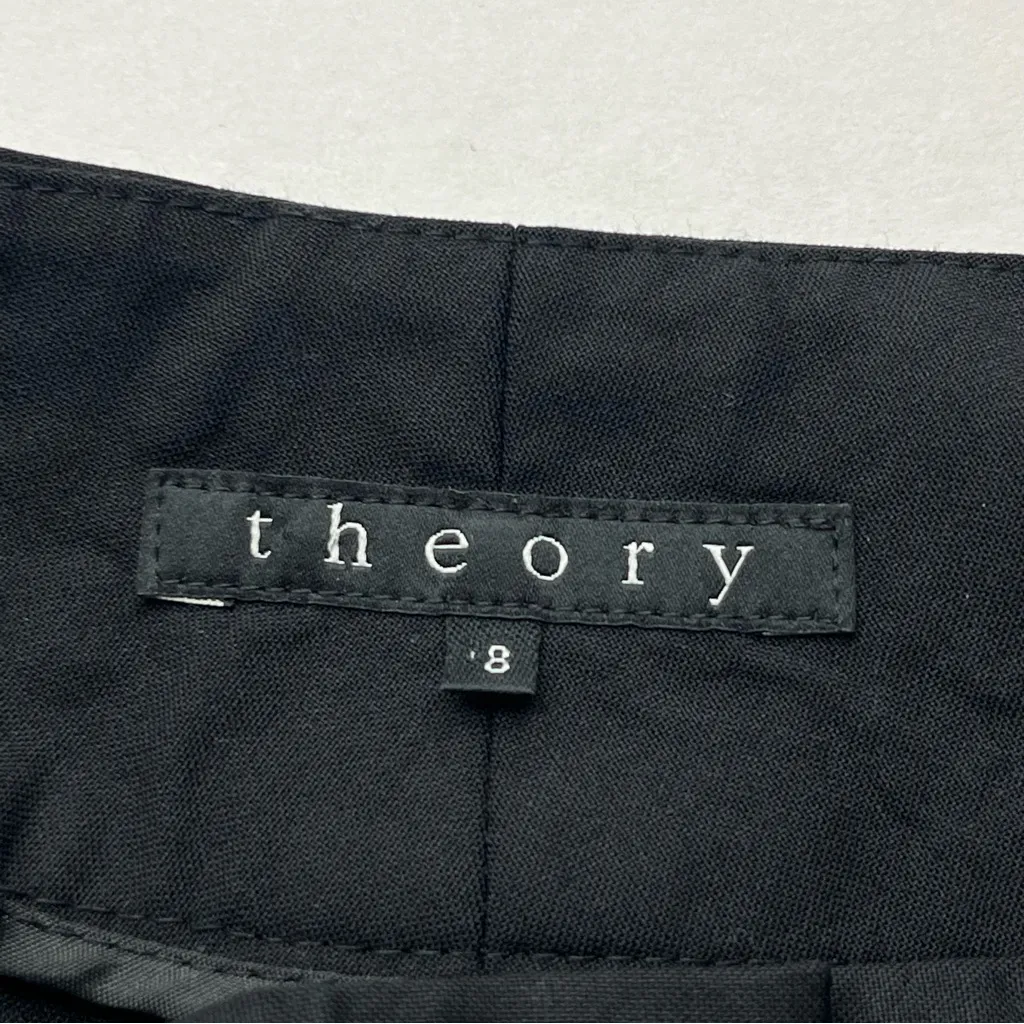 Theory‎ Wool Lycra Blend Pant Womens Size 8 Black Wide Leg Low Rise Office Work - Image 2