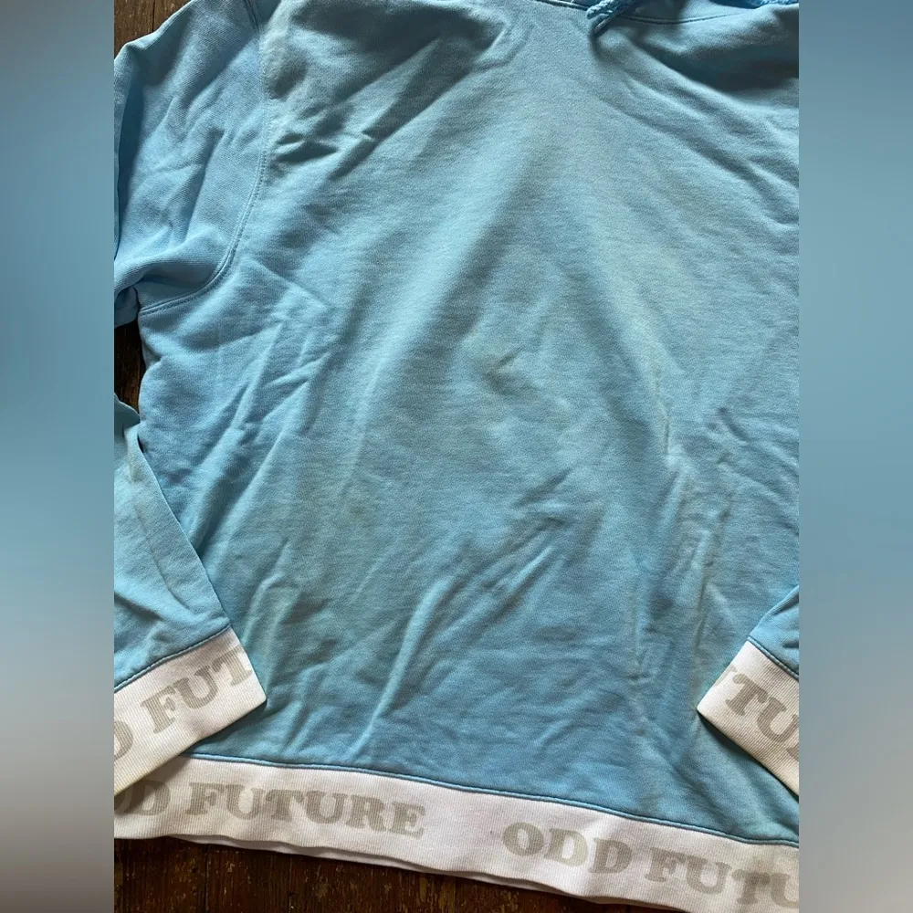 Odd Future Women’s Sky Blue Cropped Hoodie Size MD DISCOLORATION - Image 2