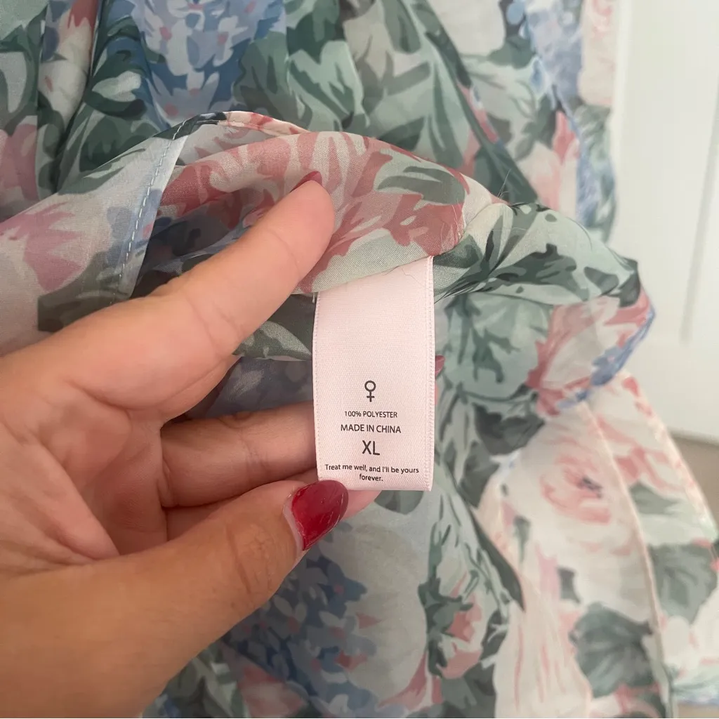 Selkie My So Called Life Floral Mini Silk Gauze Dress Long Sleeve Pink Size XL - Image 4