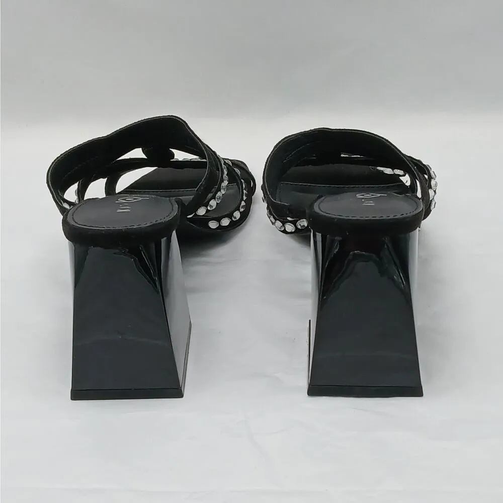 Katy Perry The Layla Sandals Womens 9.5M Black Rhinestones Block Heel Shoes - Image 5