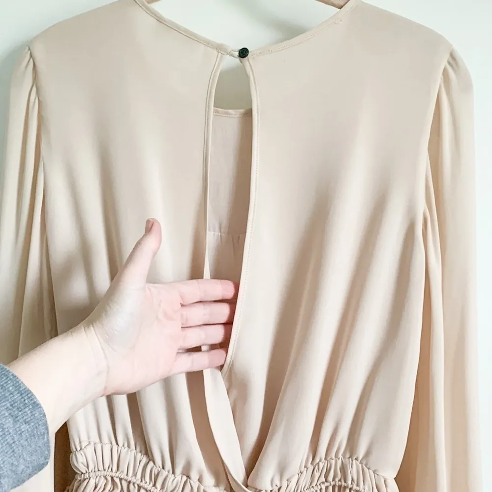 LoveshackFancy long sleeve smocked waist Dress Blush Nude sz Small - Image 9