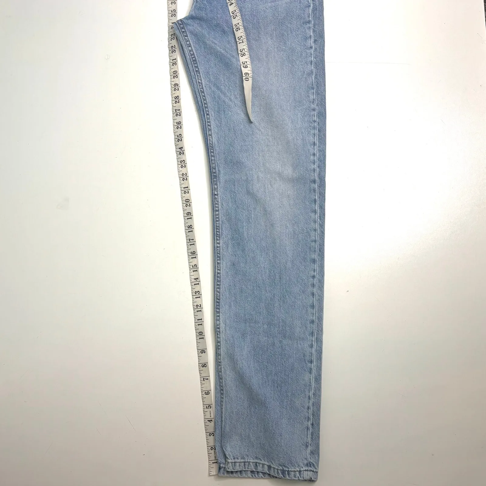 Djerf Avenue Relaxed Washed Light Blue Tall Button Fly Straight Leg Jeans 26 - Image 11