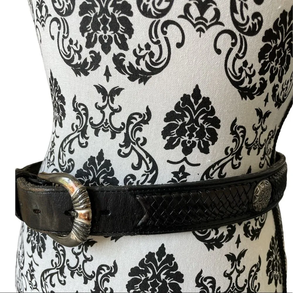Vintage Black Braided Conch Inlay Leather Belt size Medium - Image 3