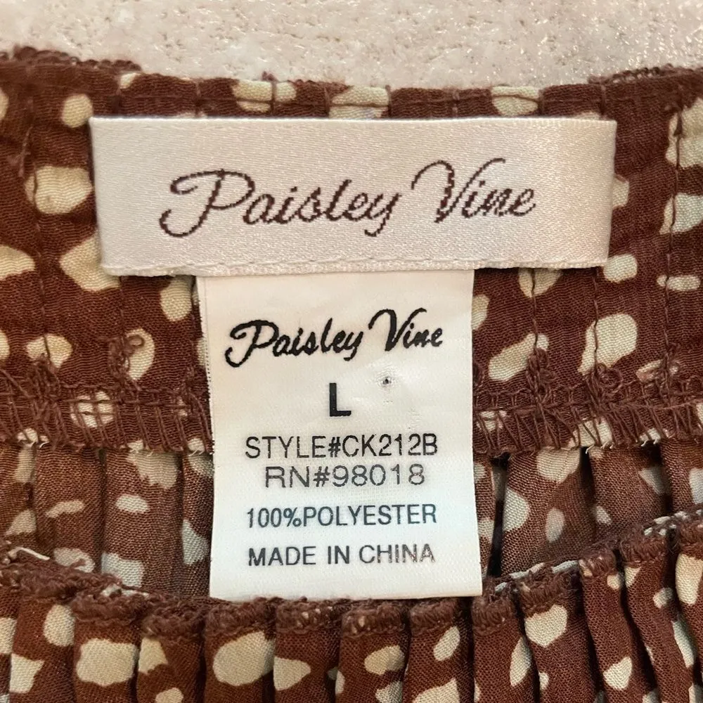 Paisley Vine Boho Tie Sleeve Midi Dress Animal Print Brown‎ Size Large Brown - Image 8