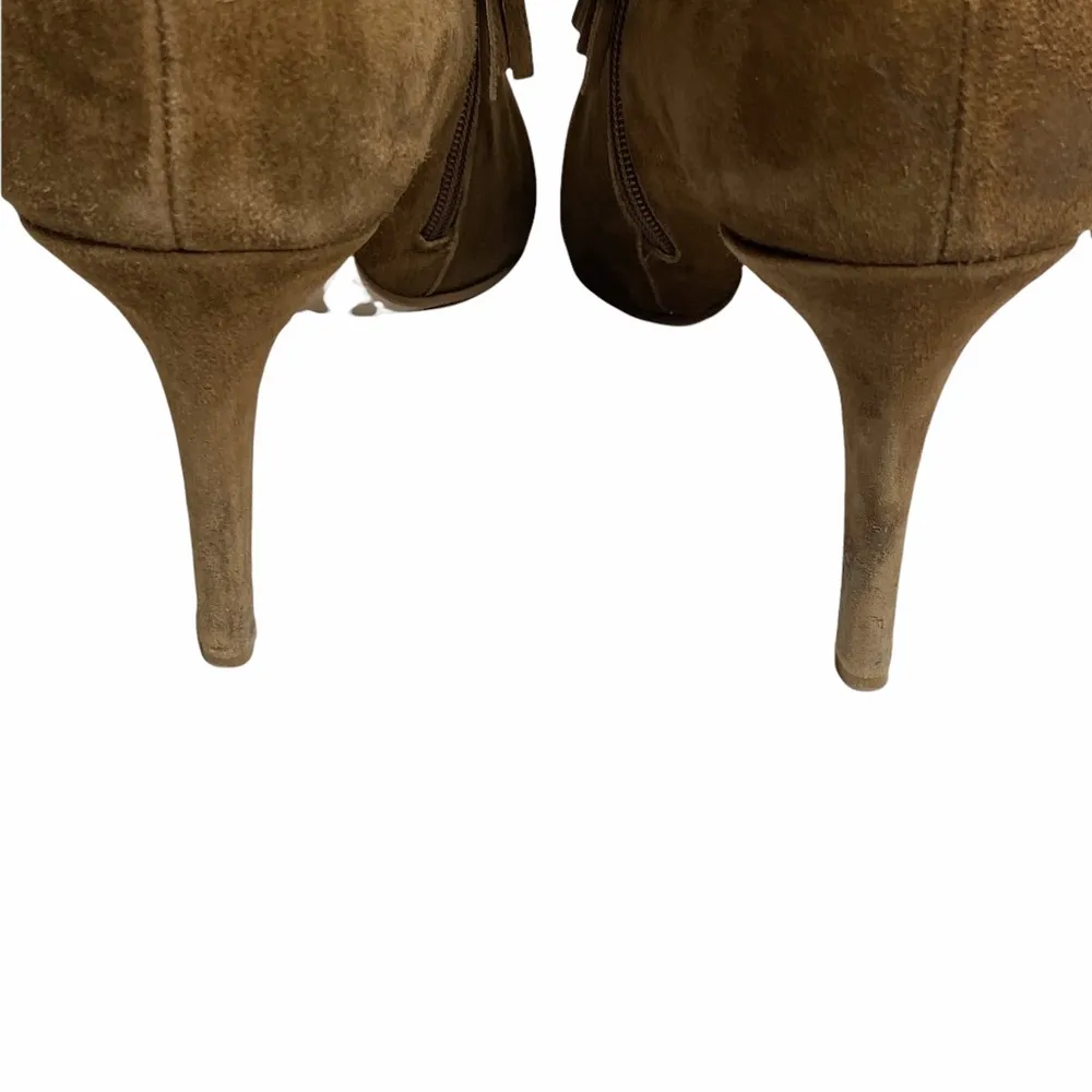 White House Black Market WHBM ᯾ Suede Fringed Heeled Ankle Boots ᯾ Cognac 9.5M - Image 10