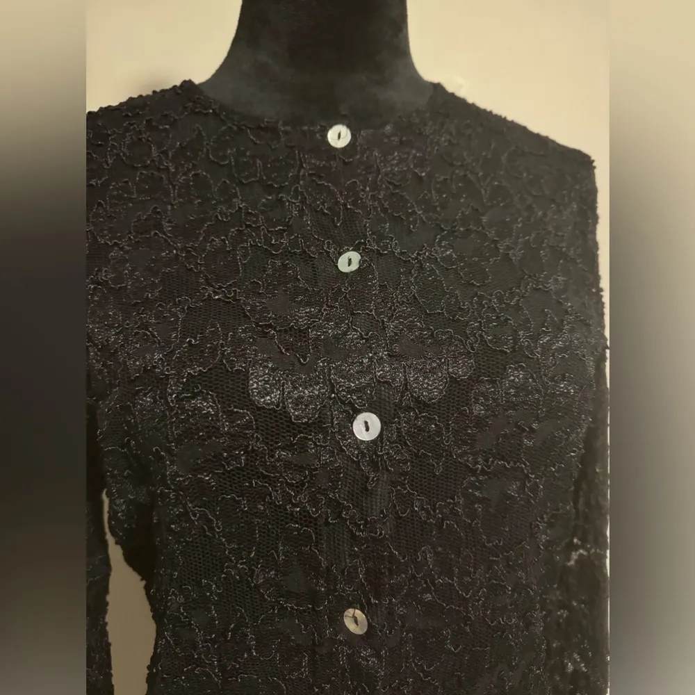 EUC California Style Black Lace Button Down with Pearly Buttons size medium - Image 2