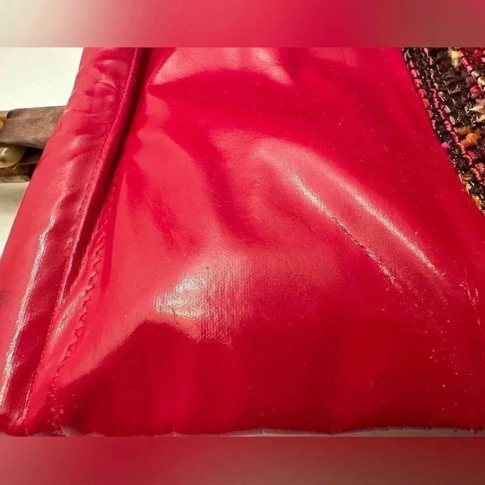 Red woven and vinyl purse Orange - Image 3