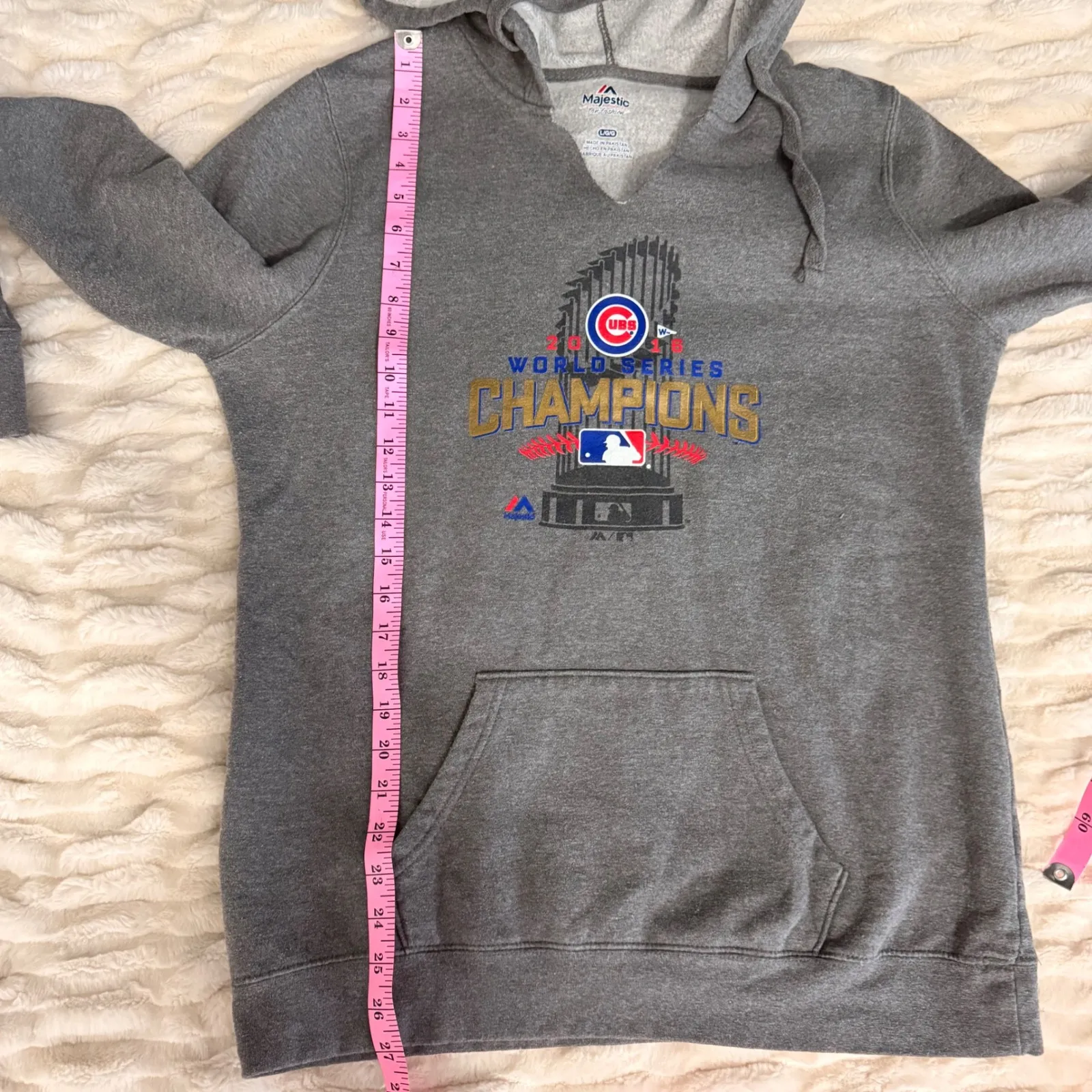 Majestic Chicago Cubs 2016 World Series Champions Hoodie V Neck Gray Size Large - Image 9