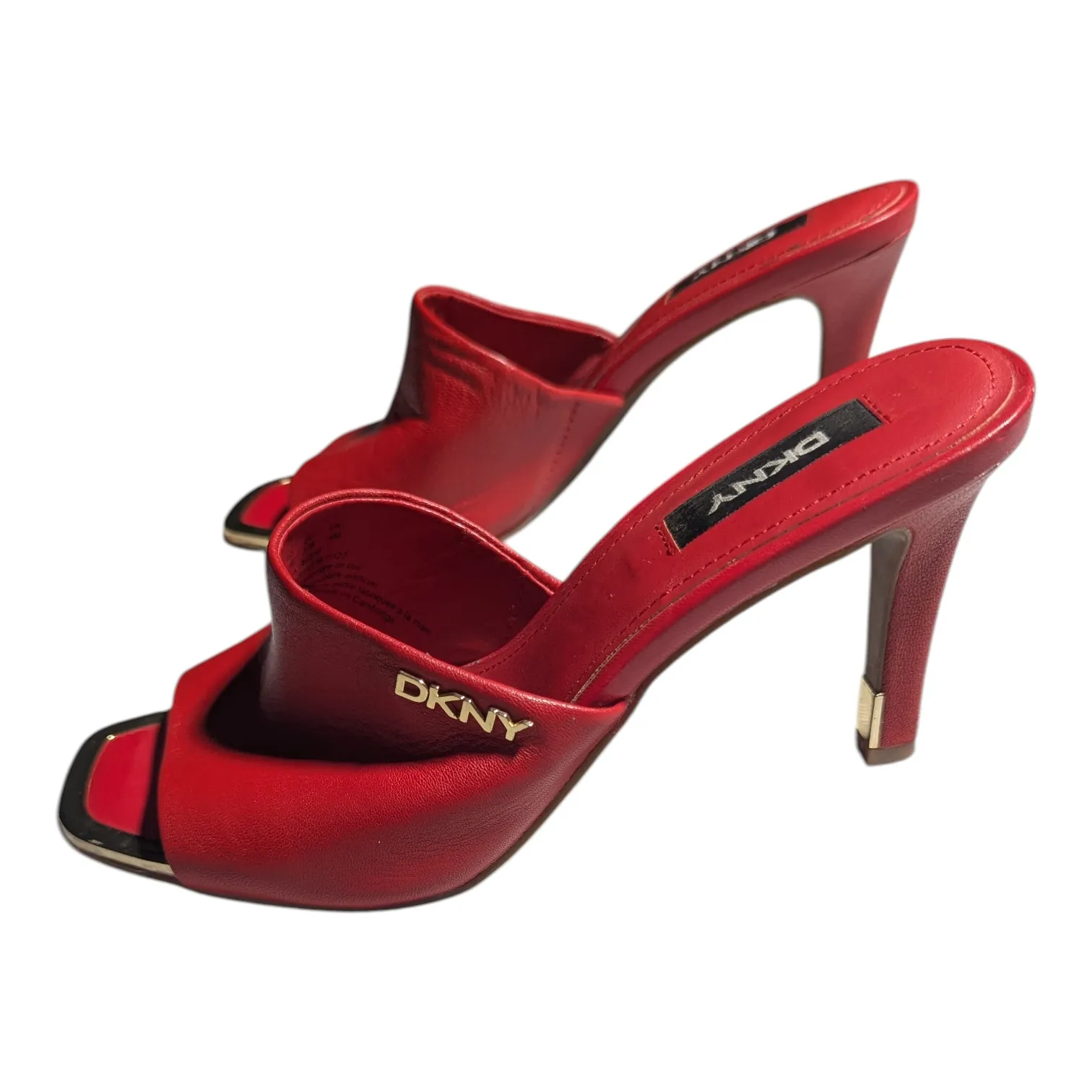 DKNY Bronx Red Leather Retro Y2K Open Toe High Heel Mule Sandals Sz 6.5 - Image 7