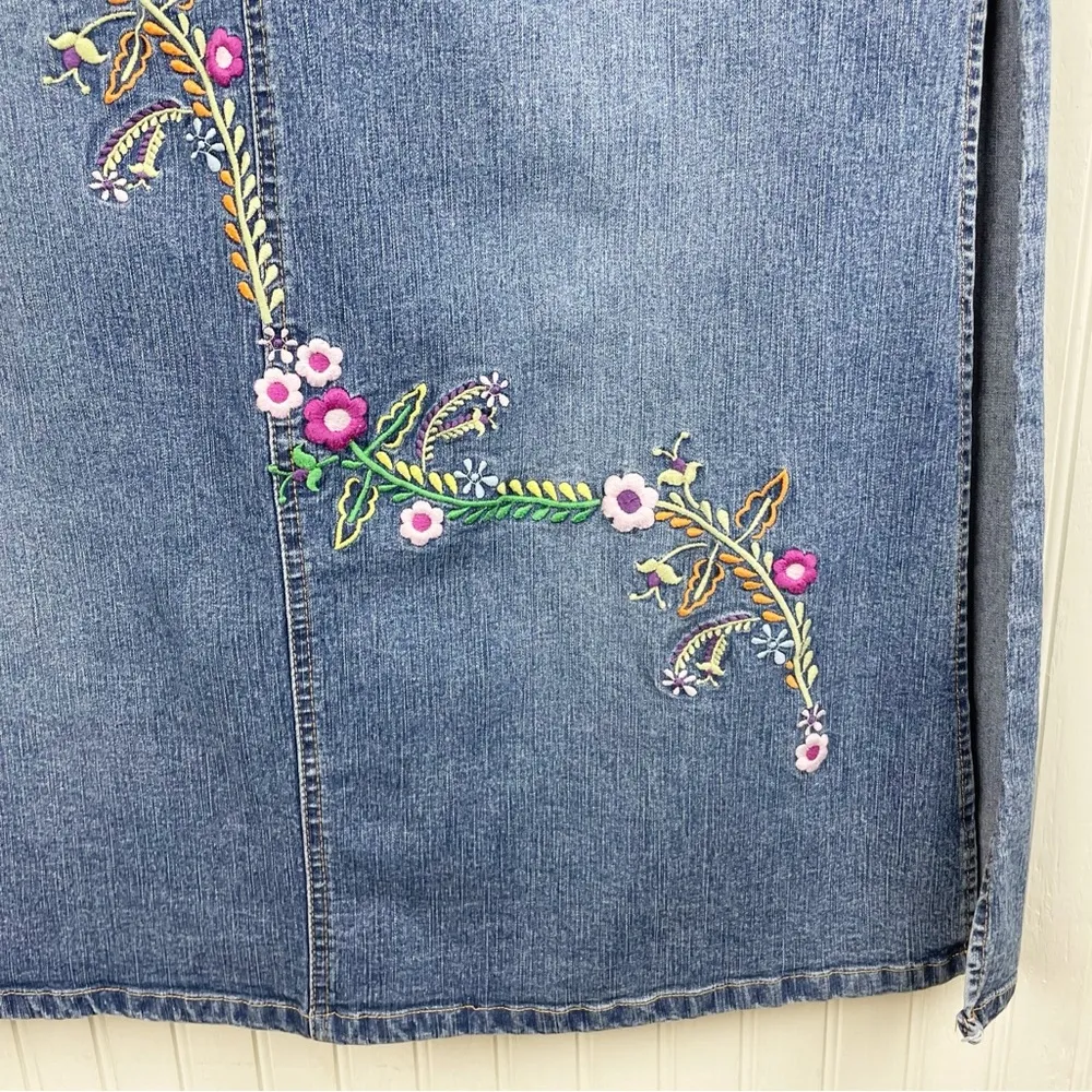 Vintage 90s Y2K Angels Double Slit Denim Maxi Jean Skirt Floral Embroidered 11 Blue Size undefined - Image 6