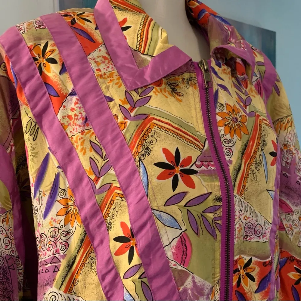 Vintage Donna Toran L Large Abstract 100% Silk Track Jacket New Deadstock NWT - Image 2