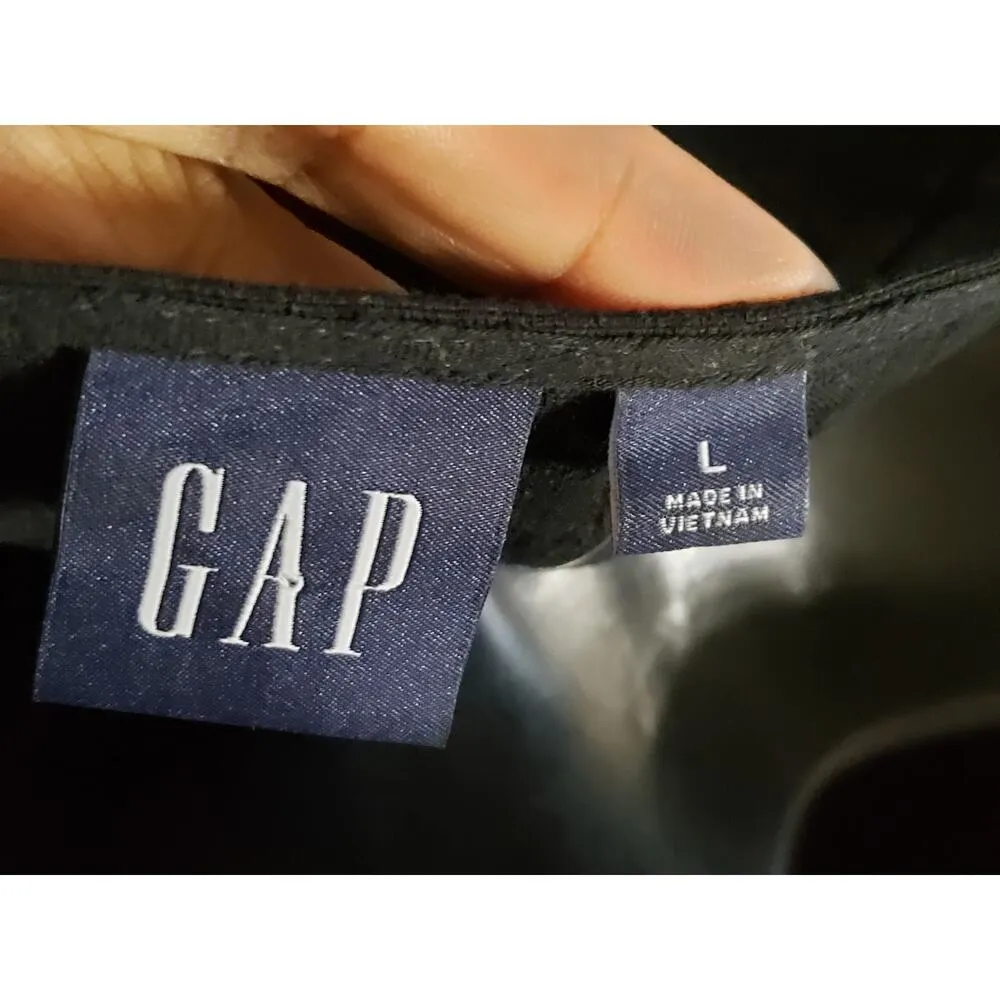 Gap Long Maxi Dress Womens Large Black Textured Tiered Hem Balloon Sleeve V Neck - Image 2