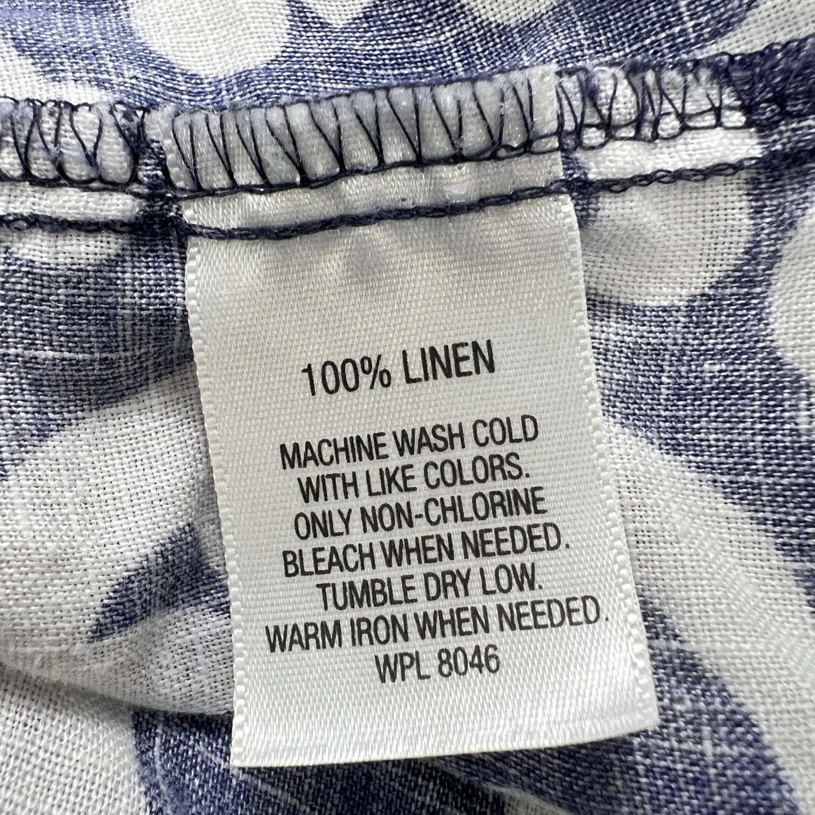 JM Collection Linen Blouse 20W Blue White Scroll Print Button Front Roll Tab - Image 5