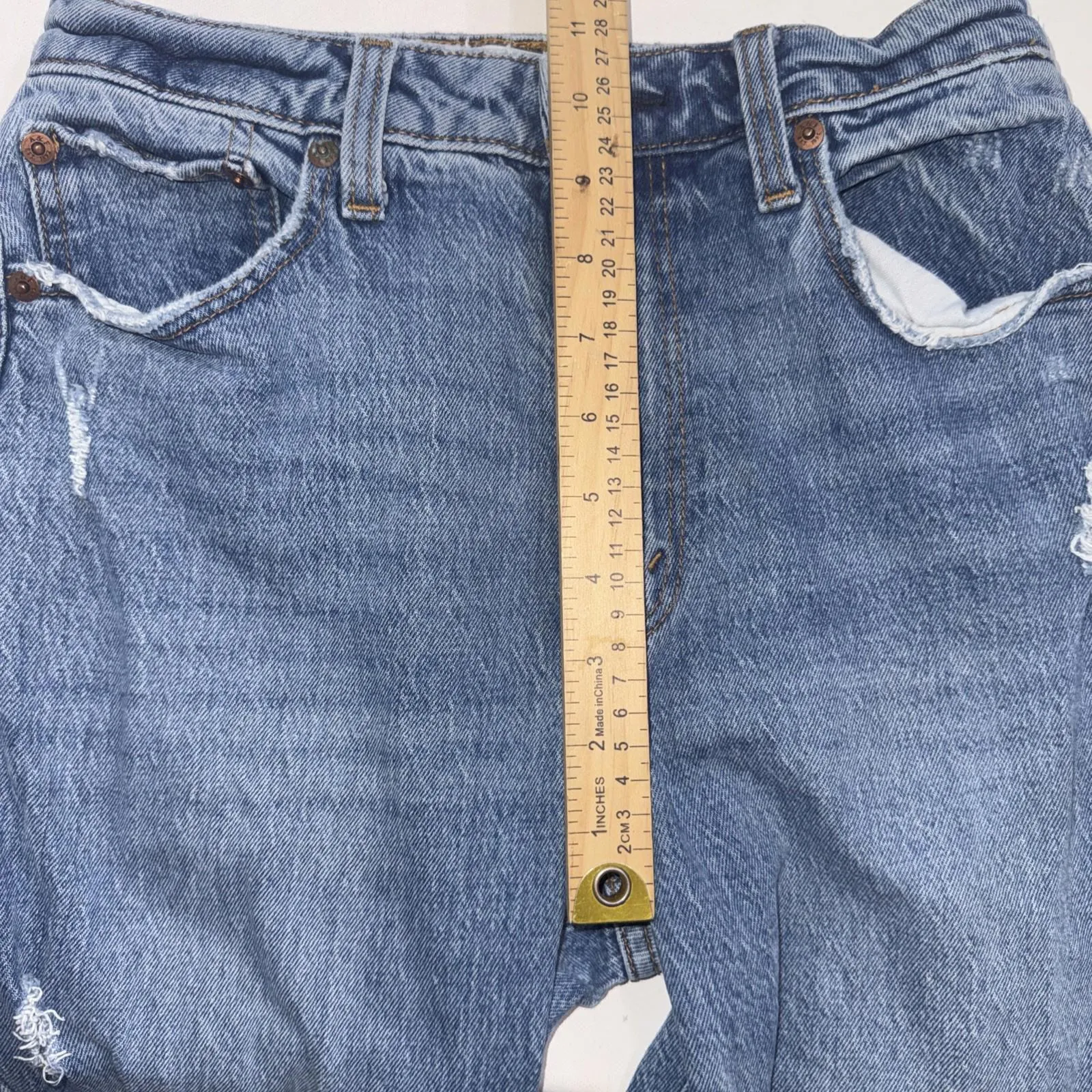 Abercrombie & Fitch Mom Jeans Womens 26 Blue Distressed Raw Hem High Rise Denim - Image 9