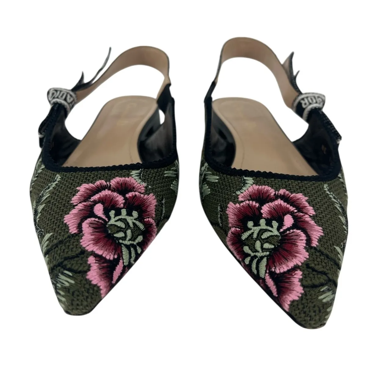 Christian Dior J'adior Embroidered Floral Sling Back Flats - Image 8