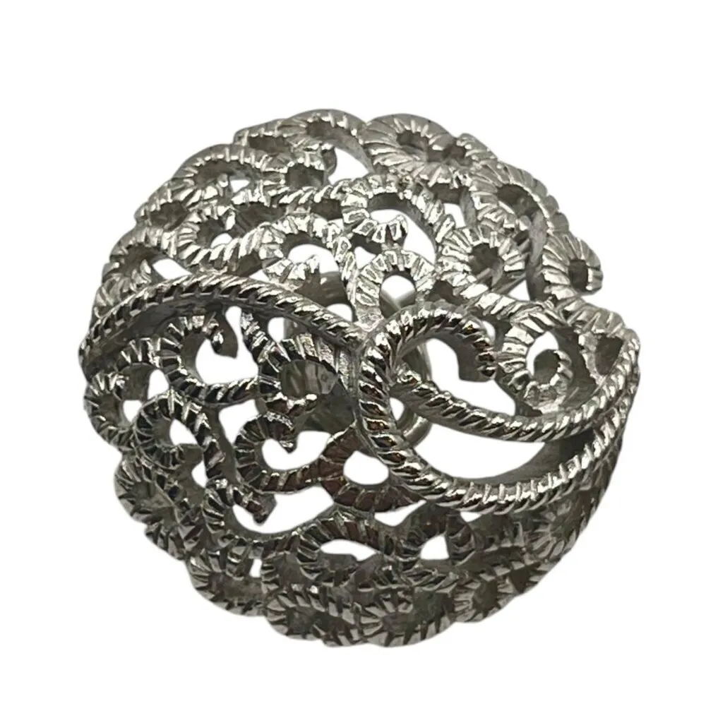 Vintage Trifani Silver Tone Elaborate Etched Swirl Clip On‎ Earrings Elegant - Image 2