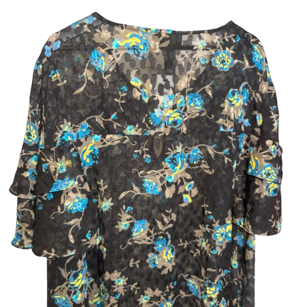 Lane Bryant Floral Ruffle Black Blue Semi Sheer Blouse Size 26 New 4X - Image 5
