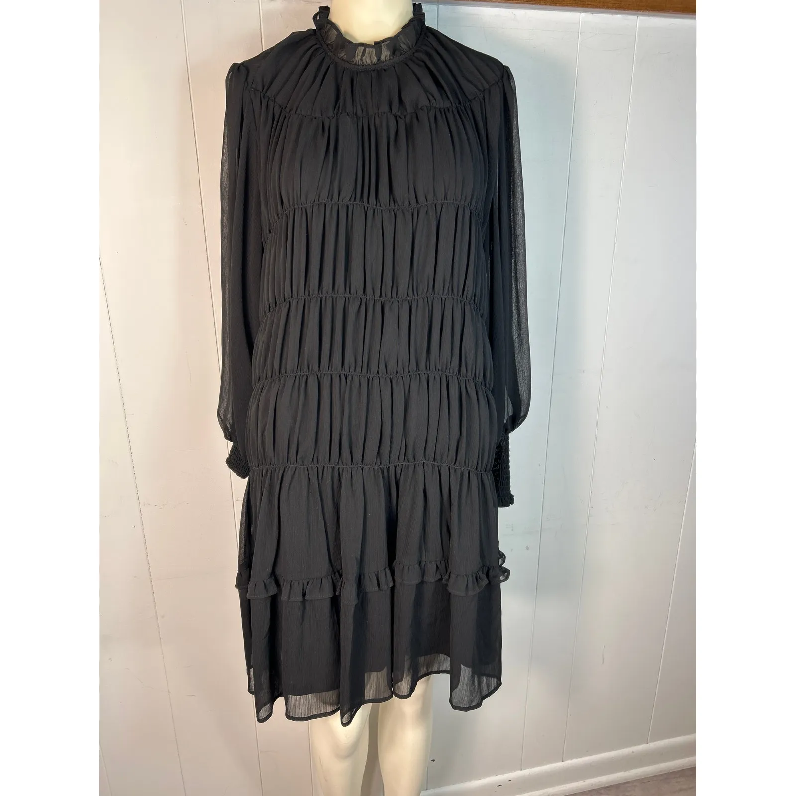 Vero Moda Dalia Long Sleeve Smocked High Collar Dress in Black Size XL - Image 2