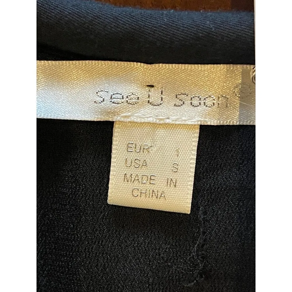 See U‎ Soon Black Aztec Embroidered Belt Cap Sleeve Fit And Flare Dress Size S - Image 8