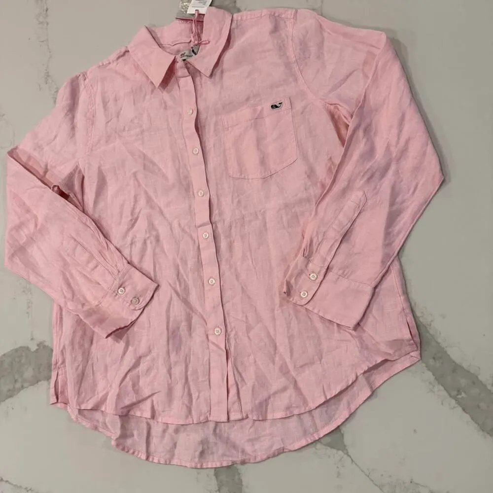 Vineyard Vines NWT Linen Relaxed Button Down Women's 10 Pink Preppy Minimalist - Image 2