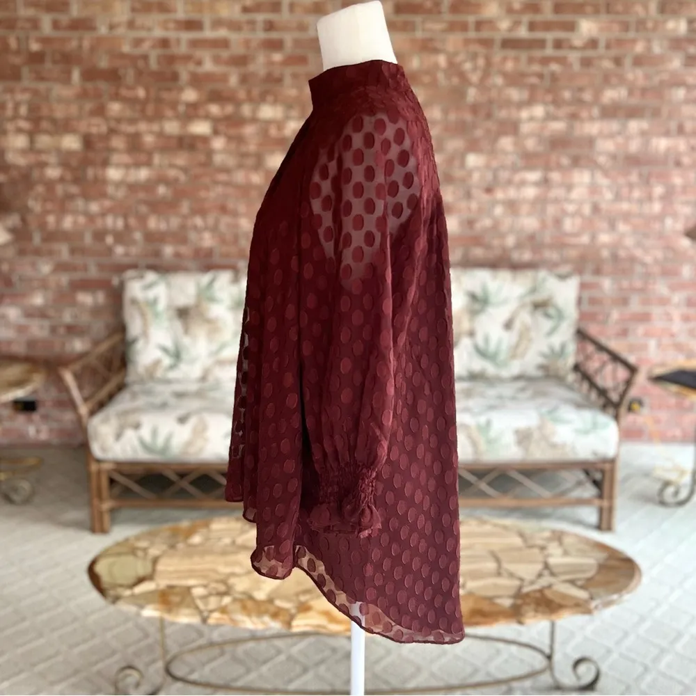 NWT DR2 Top Polka Dot Mock Neck High Low Rust M Boho High Neck Long Sleeve Red Size M - Image 8