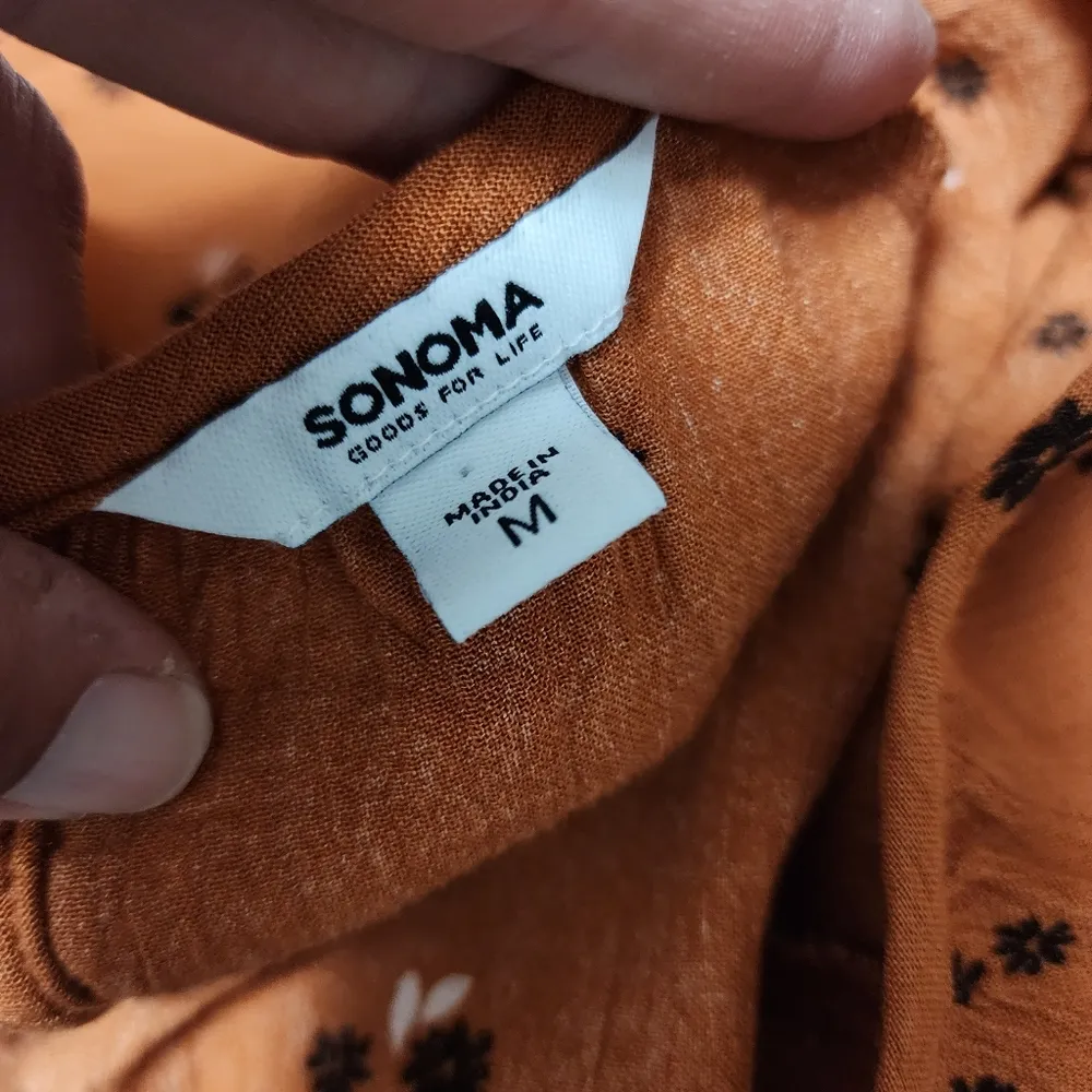 Sonoma brown floral gauze balloon sleeve blouse size medium - Image 8