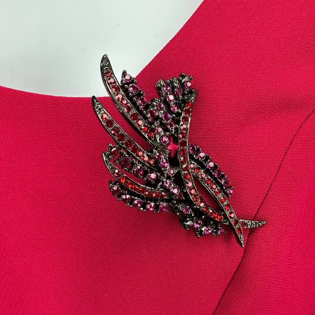 Maggy London Fuchsia Asymmetric Neckline Long Sleeve Sheath Dress (1086) - Image 6