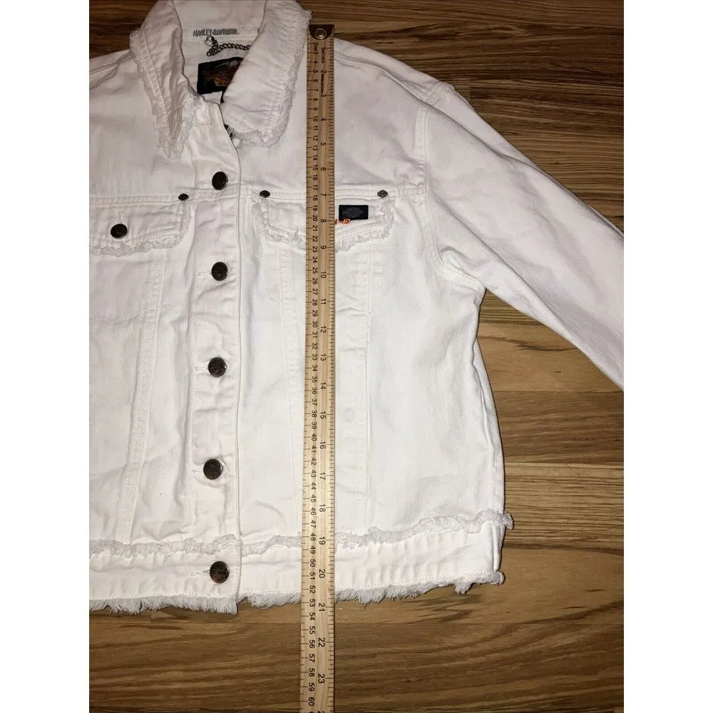 Harley Davidson Jacket Womens Medium White Denim‎ - Image 8