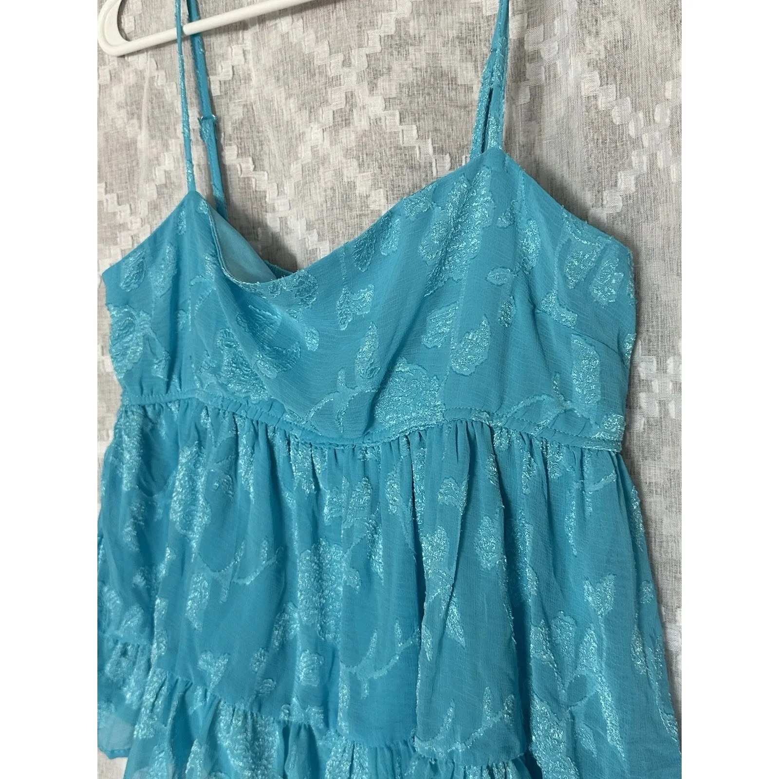 Vintage Y2K Honey Sparkle Cami Babydoll Tank Top Blue Sheer‎ Floral XL Flowy - Image 6