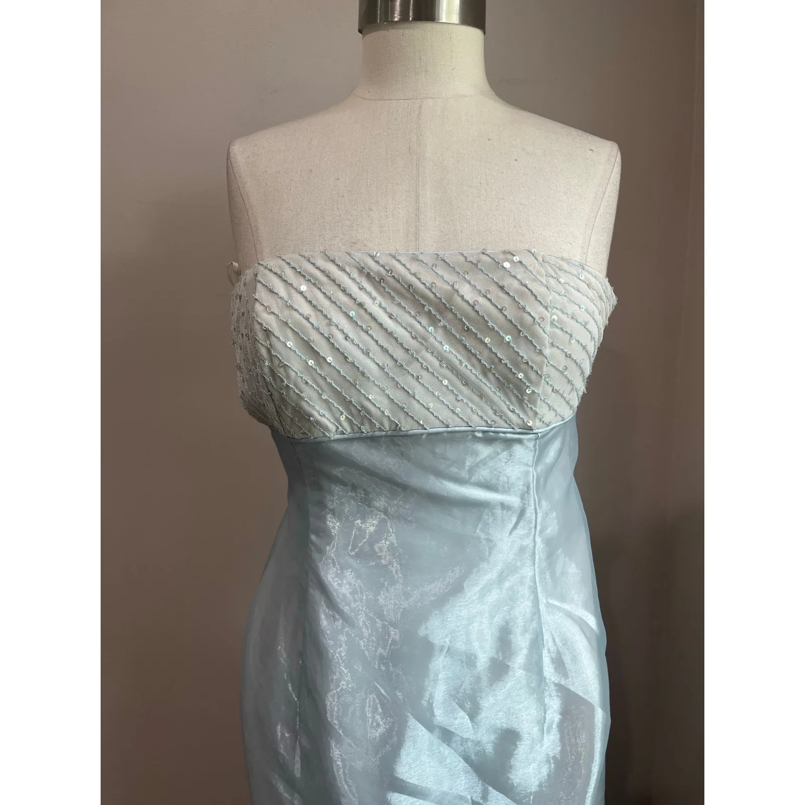 Jessica McClintock X Gunne Sax Y2K Light Empire Waist Strapless Blue Gown Sz 9 - Image 12