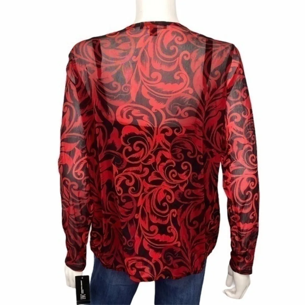 INC International Concepts NEW Red Black Sheer Filigree Wrap Blouse Top Size 1X - Image 6