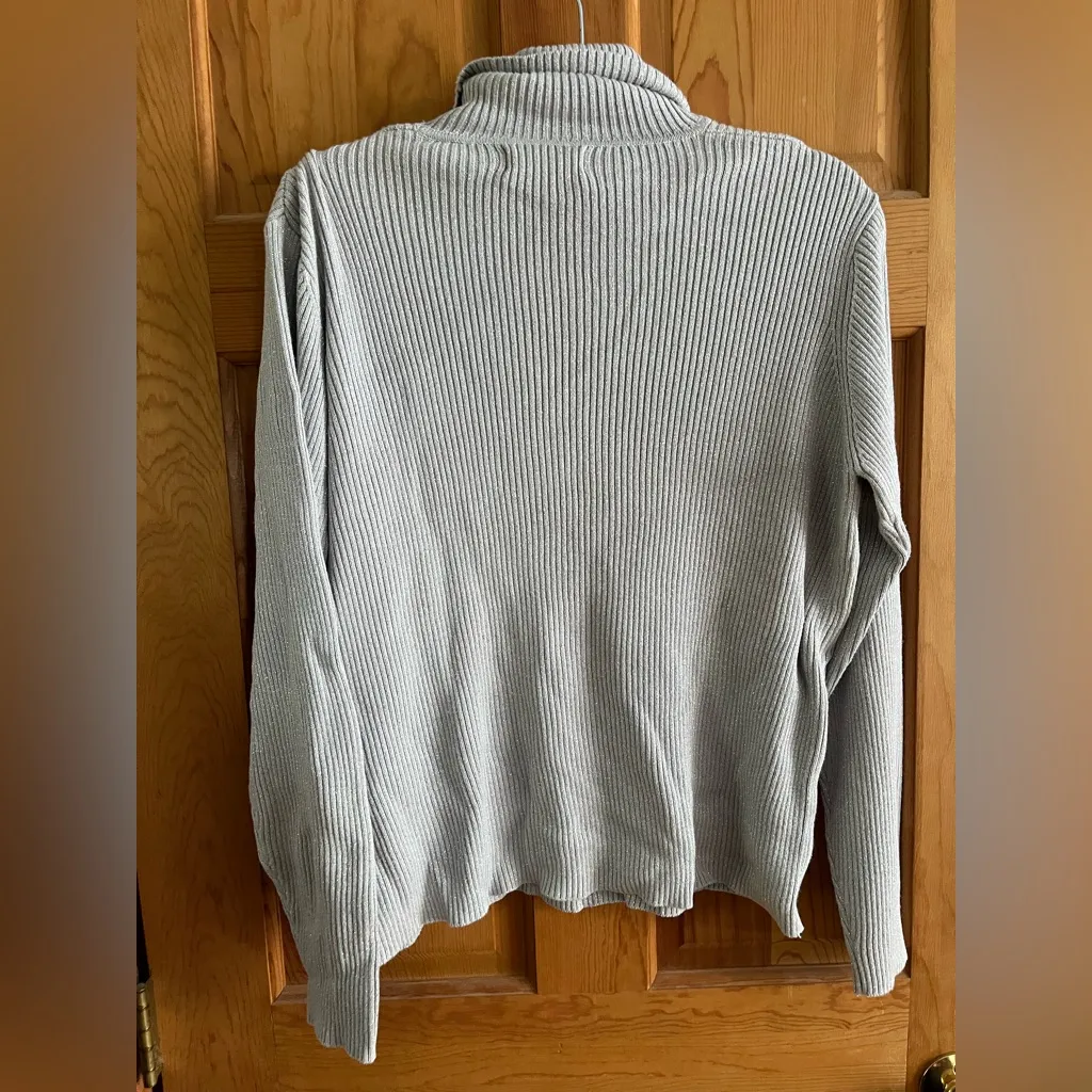 KAREN SCOTT Long-Sleeve Turtleneck Sweater silver sparkle thread size xl - Image 5